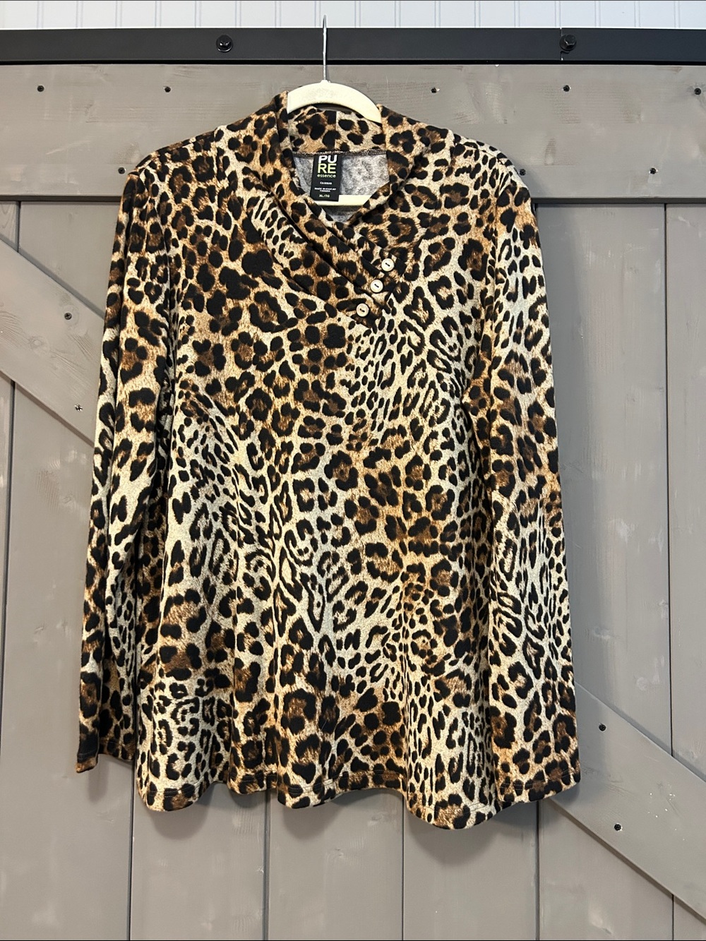 Pure Essence Leopard-Print Long Sleeve Sweater Brown and Tan
